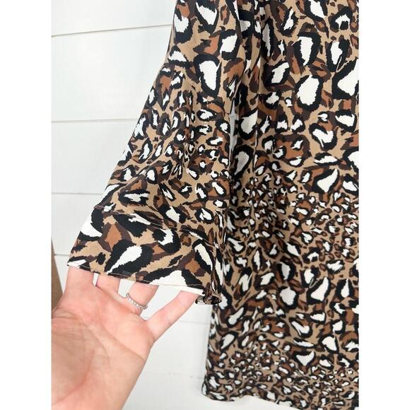 JADE Leopard Animal Print Shift Dress 3/4 Bell Sleeves Keyhole Back Size XS - Picture 8 of 13